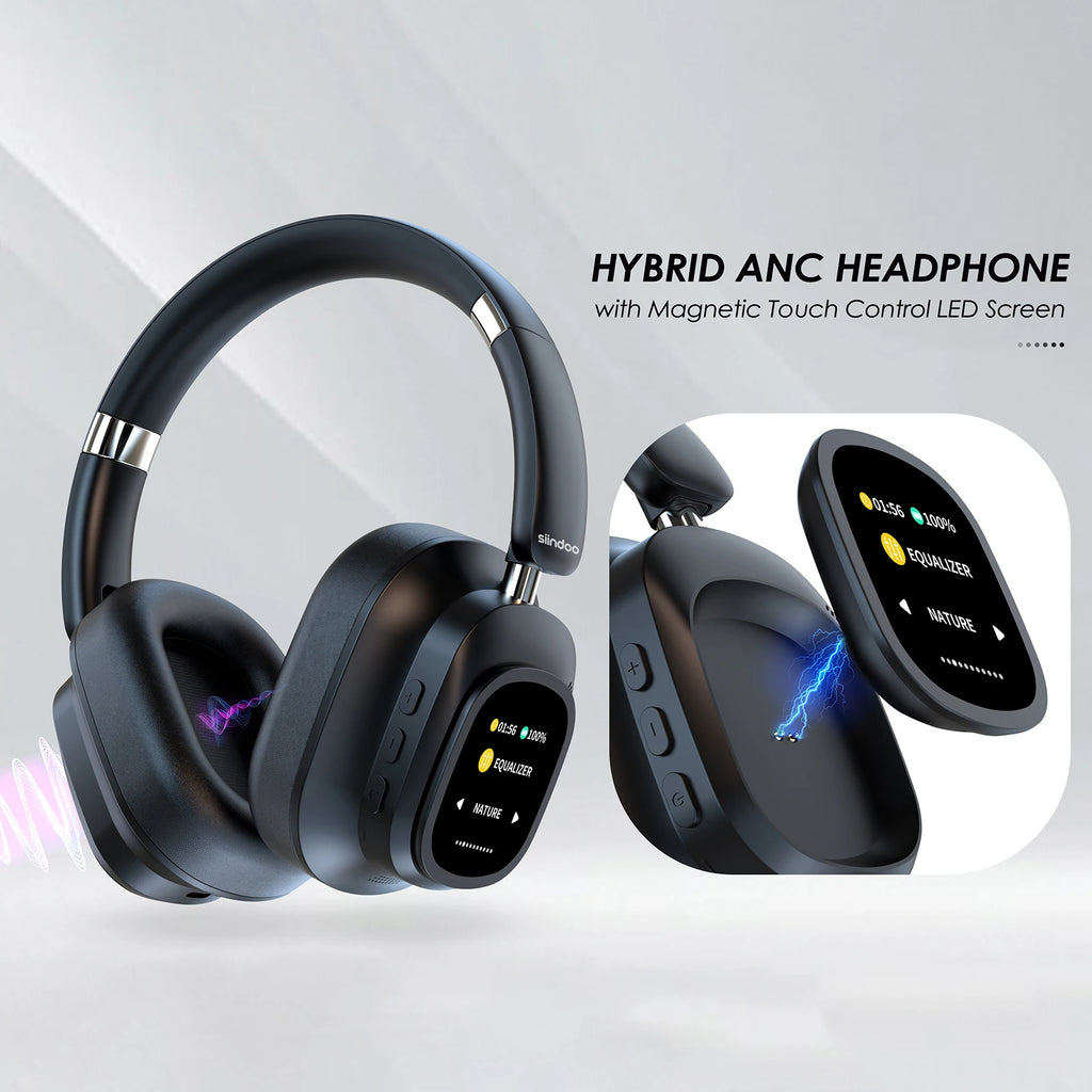 Siindoo ANC930Plus Hybrid ANC Wireless Headphone With Magnetic Touch LED Screen