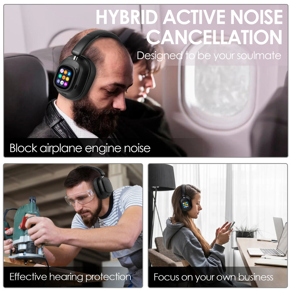 Siindoo ANC930Plus Hybrid ANC Wireless Headphone With Magnetic Touch LED Screen