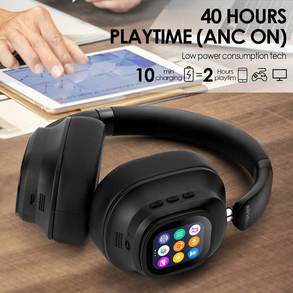 Siindoo ANC930Plus Hybrid ANC Wireless Headphone With Magnetic Touch LED Screen