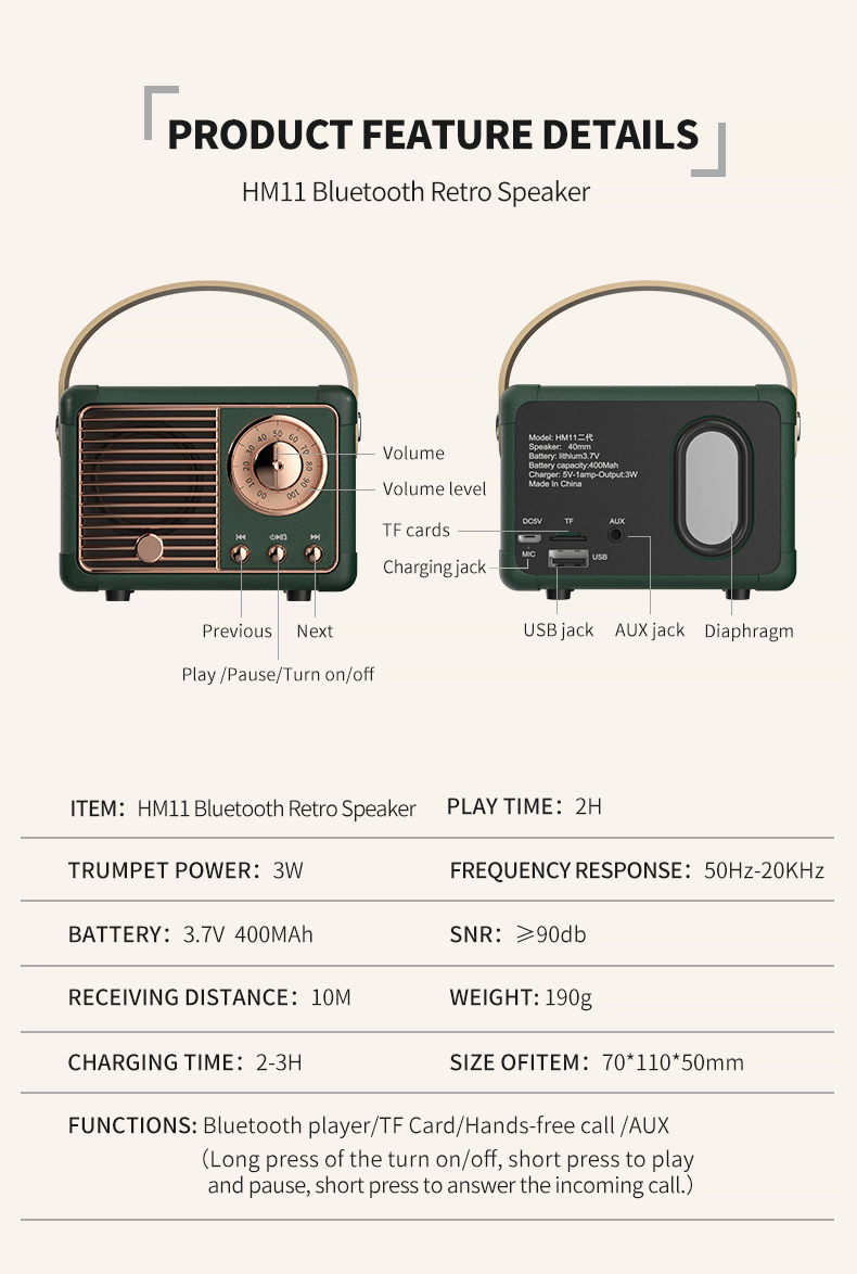 Retro Hifi Stereo Bluetooth Speaker